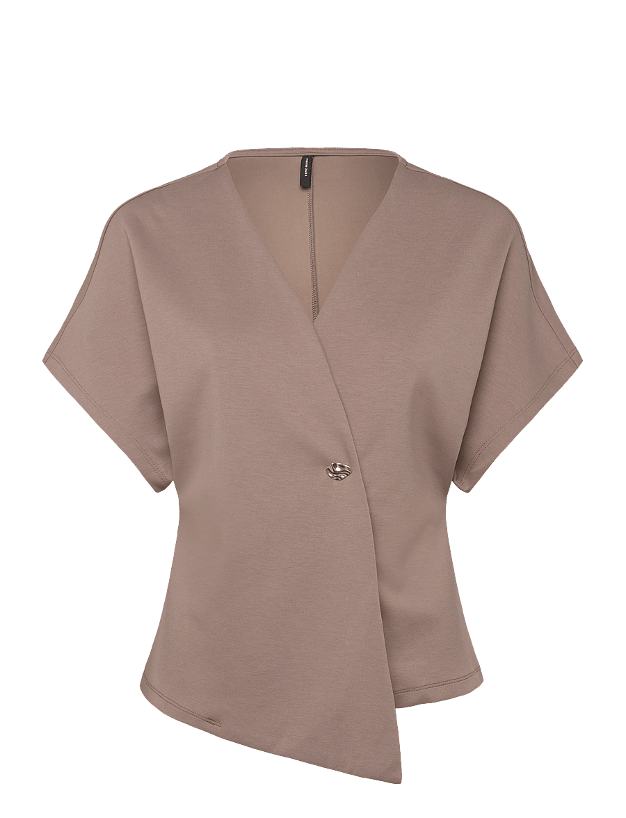 Vero Moda - VMSMILLA SONJA SS V-NECK TOP EXP - kurzärmelige blusen - moon rock - 1