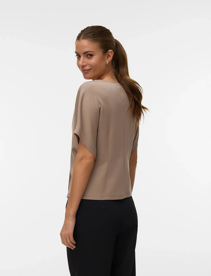 Vero Moda - VMSMILLA SONJA SS V-NECK TOP EXP - kurzärmelige blusen - moon rock - 3