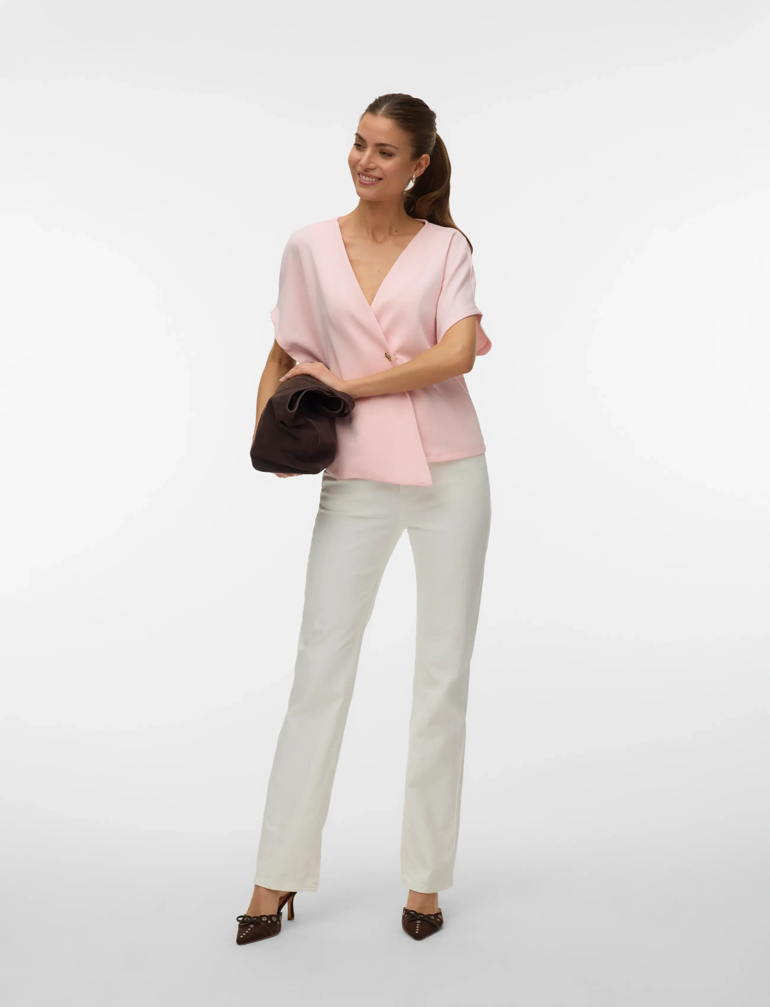 Vero Moda VMSMILLA SONJA SS V-NECK TOP EXP - Kortärmade blusar - PINK-A-BOO / pink/rose