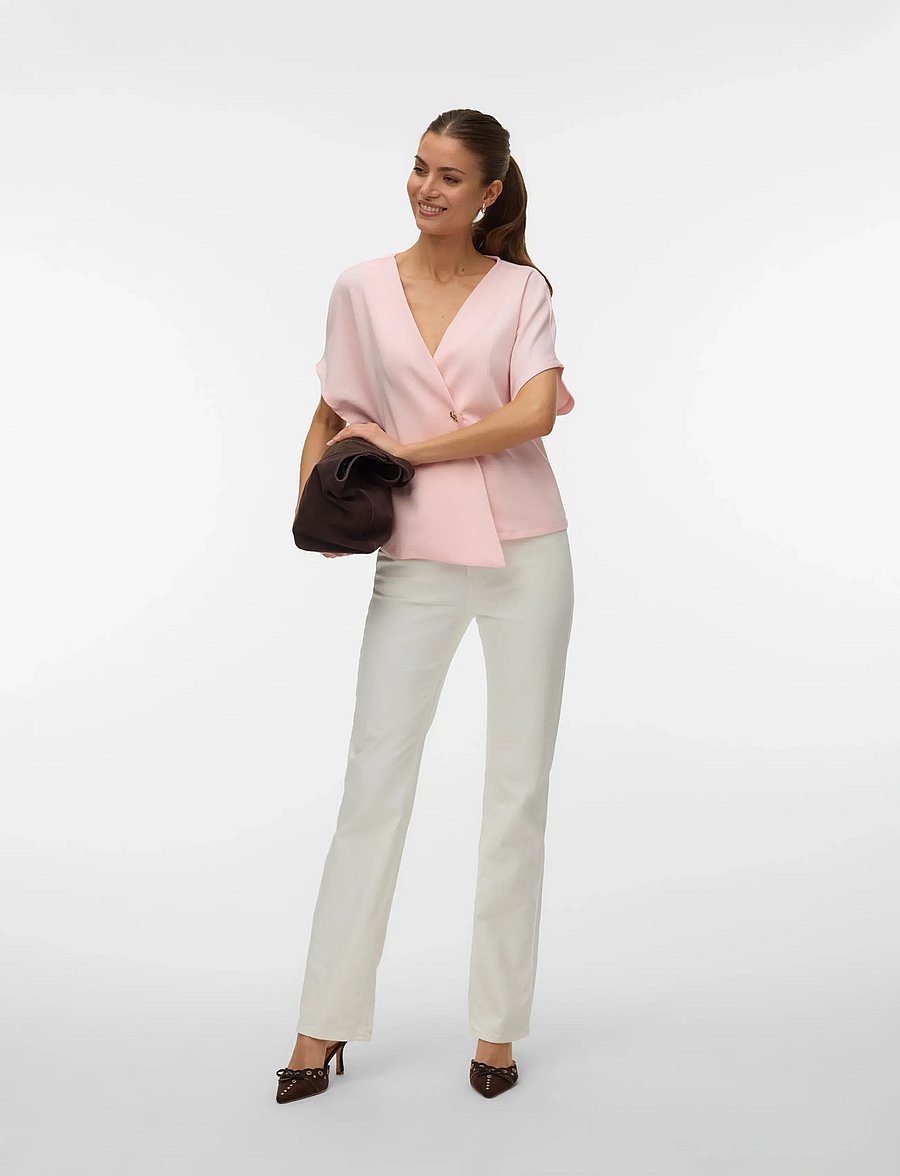 Vero Moda - VMSMILLA SONJA SS V-NECK TOP EXP - kurzärmelige blusen - pink-a-boo - 0