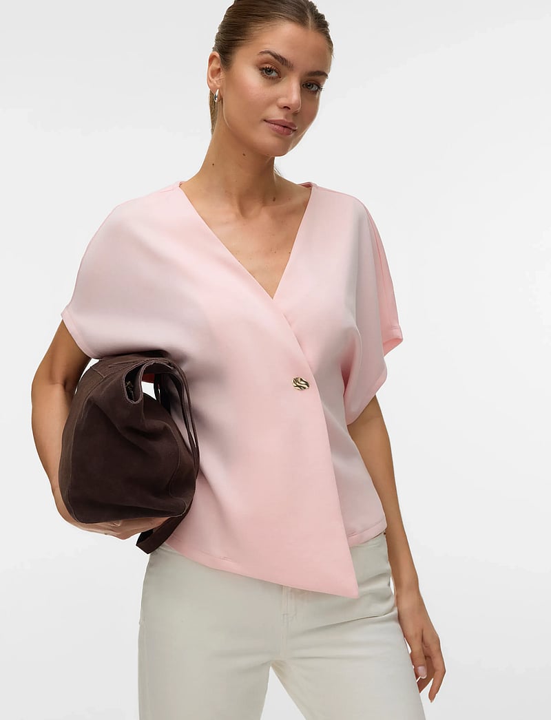 Vero Moda - VMSMILLA SONJA SS V-NECK TOP EXP - kurzämlige blusen - pink-a-boo - 3