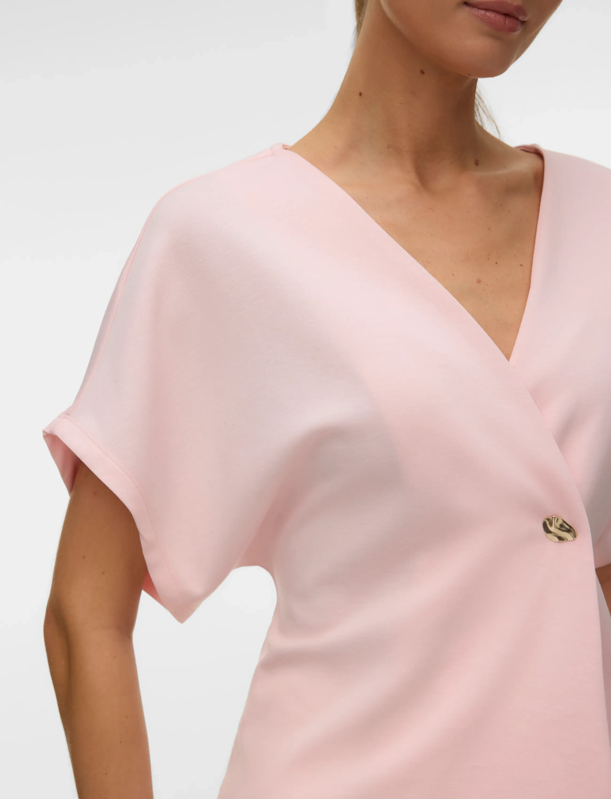 Vero Moda - VMSMILLA SONJA SS V-NECK TOP EXP - kurzärmelige blusen - pink-a-boo - 4