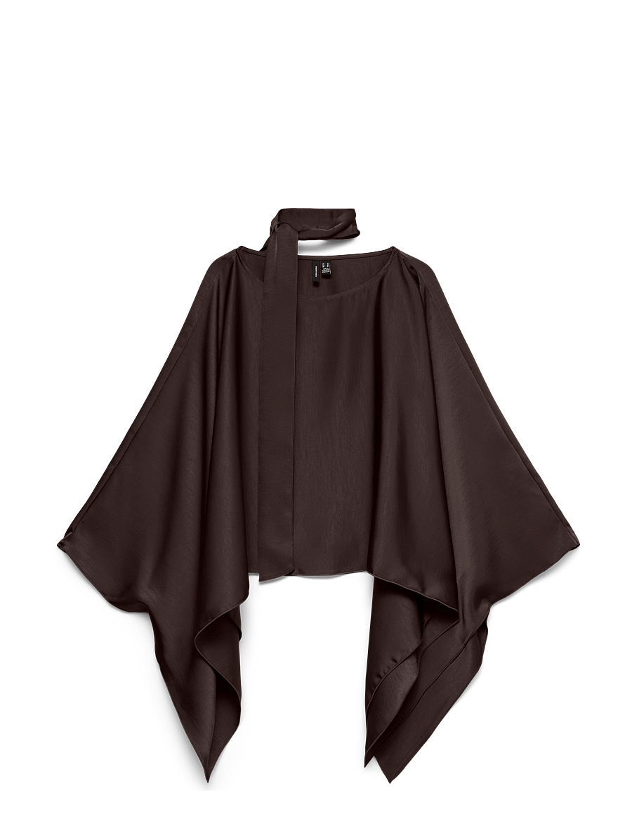 Vero Moda - VMMIRO L/S CAPE SCARF TOP WVN - långärmade blusar - chocolate torte - 0