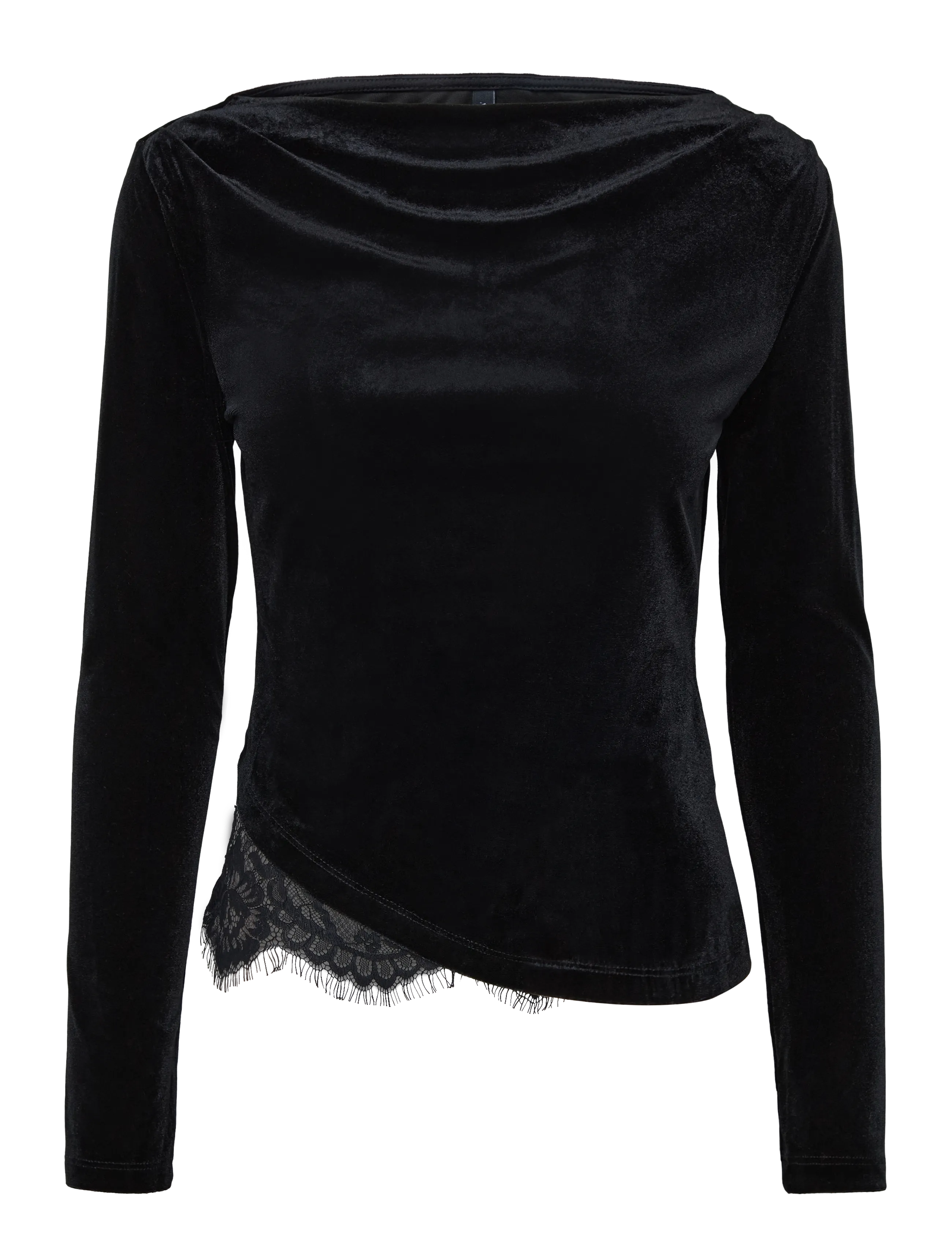Vero Moda VMRIKKE LS BOATNECK LACE MIX TOP JRS - T-shirts & Toppar - BLACK / black