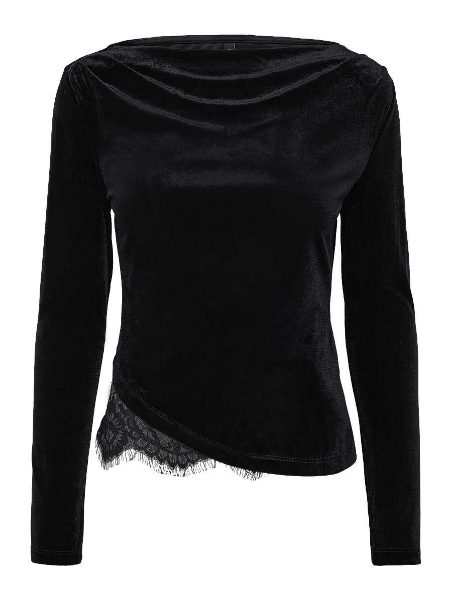 Vero Moda - VMRIKKE LS BOATNECK LACE MIX TOP JRS - långärmade toppar - black - 1