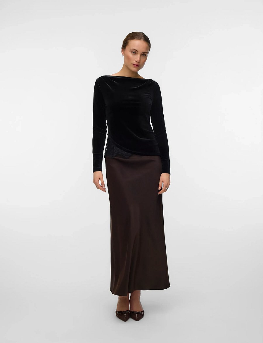 Vero Moda - VMRIKKE LS BOATNECK LACE MIX TOP JRS - långärmade toppar - black - 0