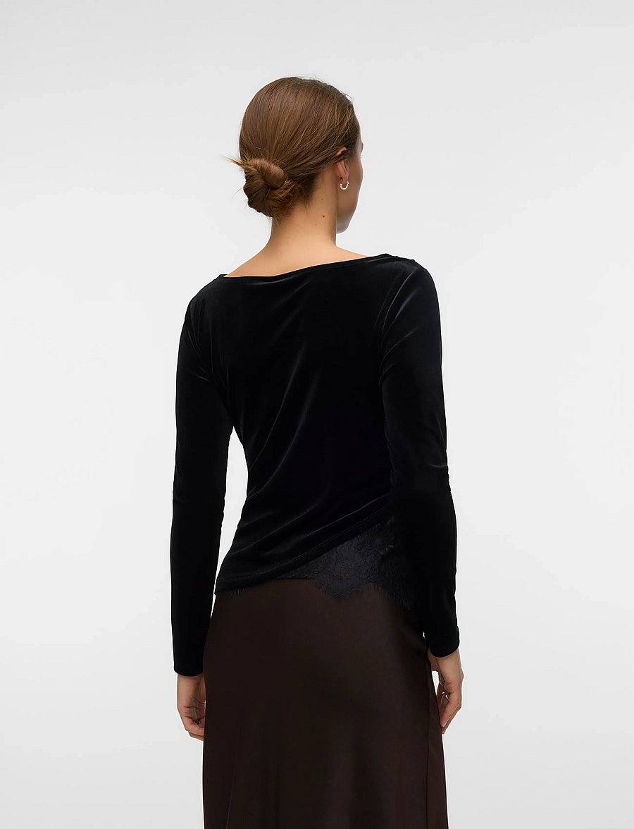 Vero Moda - VMRIKKE LS BOATNECK LACE MIX TOP JRS - långärmade toppar - black - 3