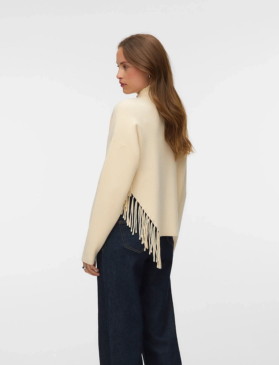 Vero Moda - VMMAGPIE LS HIGHNECK FRINGE PULLOVER VIP - stickade tröjor - birch - 3