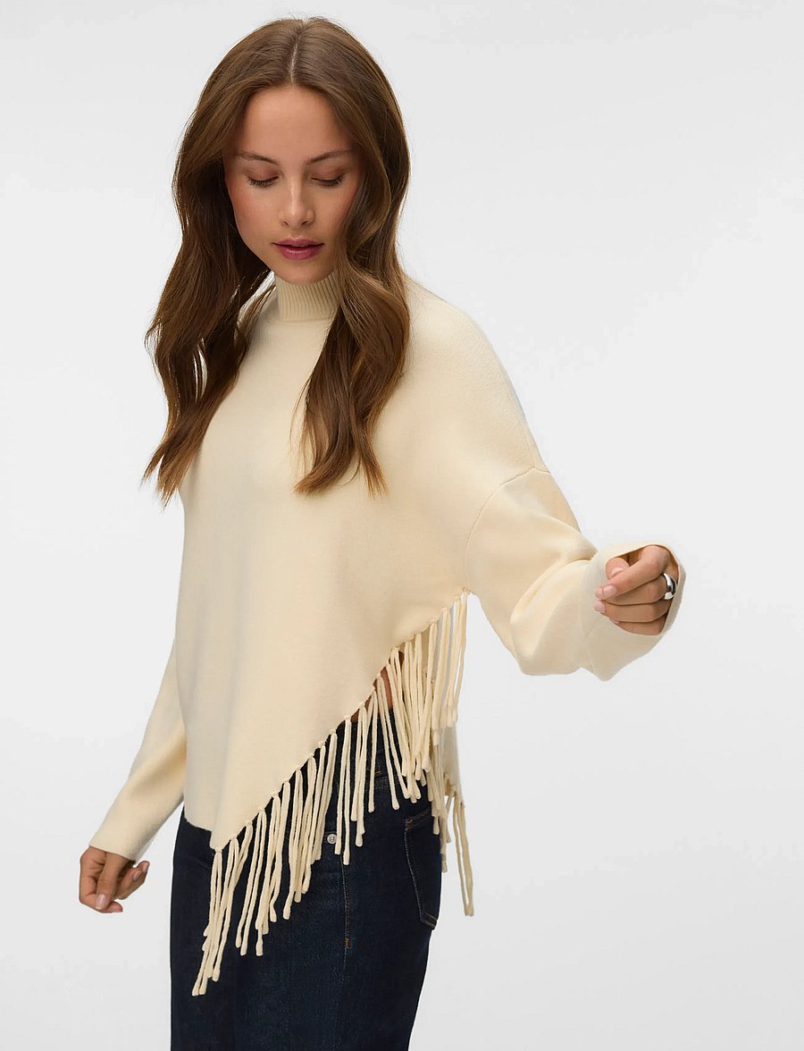 Vero Moda - VMMAGPIE LS HIGHNECK FRINGE PULLOVER VIP - stickade tröjor - birch - 4