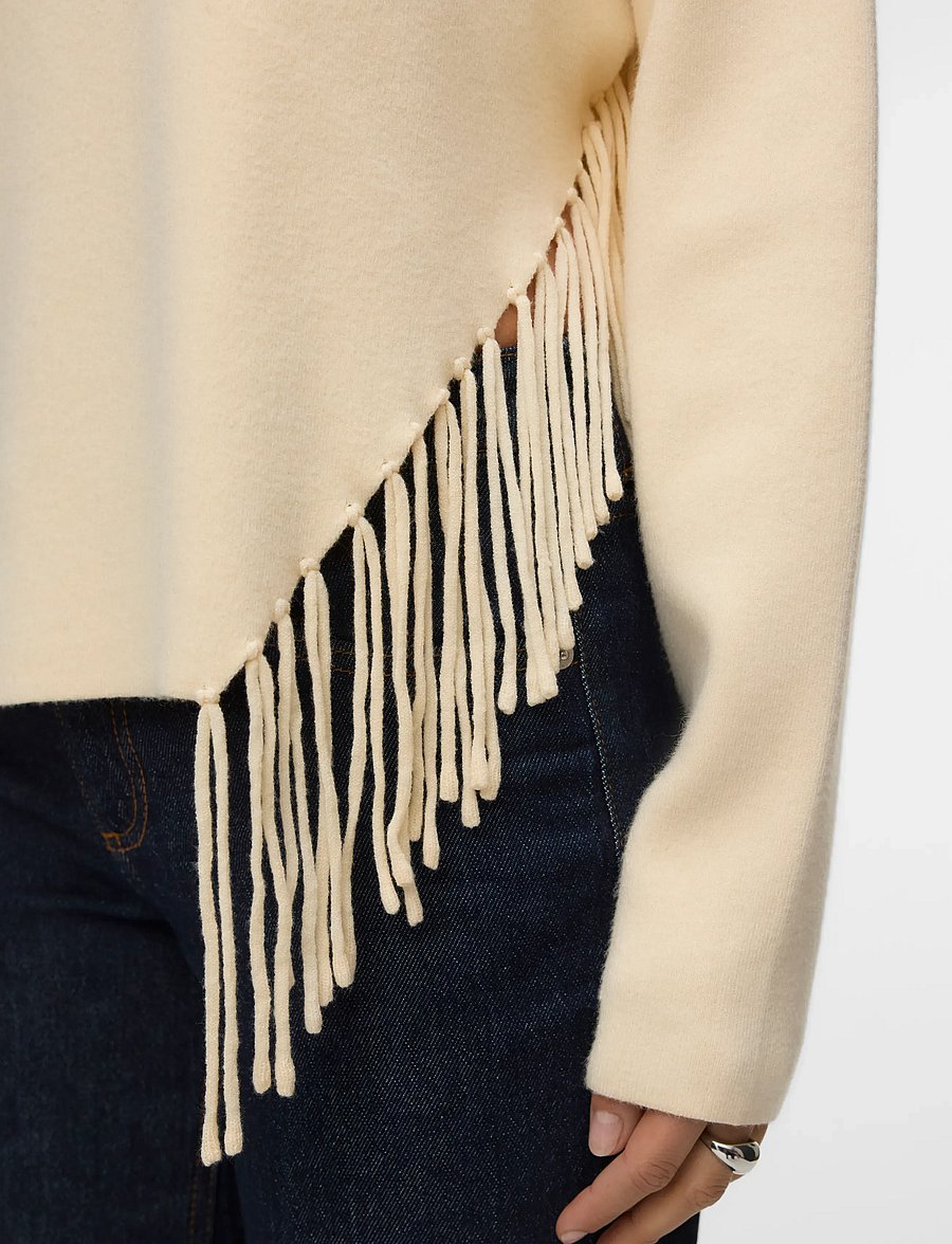 Vero Moda - VMMAGPIE LS HIGHNECK FRINGE PULLOVER VIP - stickade tröjor - birch - 5