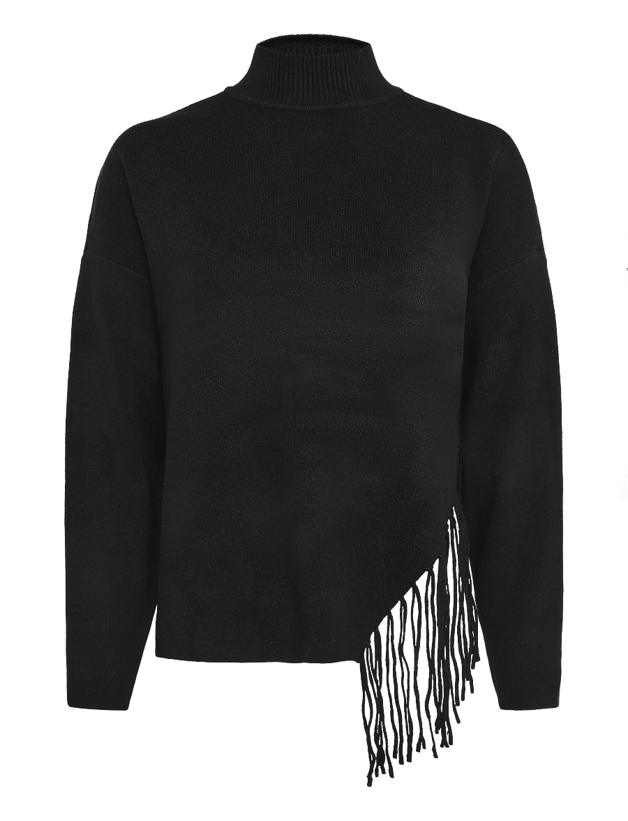 Vero Moda - VMMAGPIE LS HIGHNECK FRINGE PULLOVER VIP - jumpers - black - 1