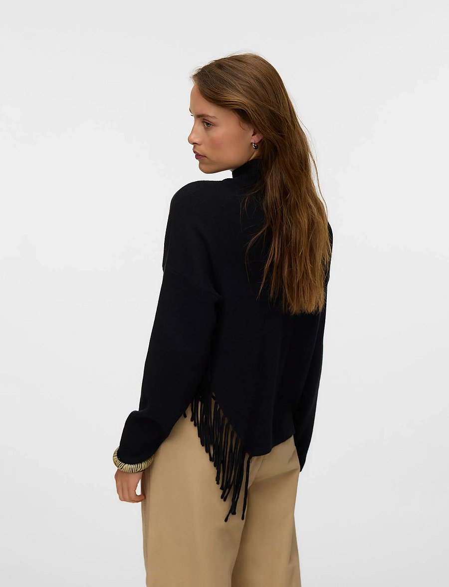 Vero Moda - VMMAGPIE LS HIGHNECK FRINGE PULLOVER VIP - jumpers - black - 3