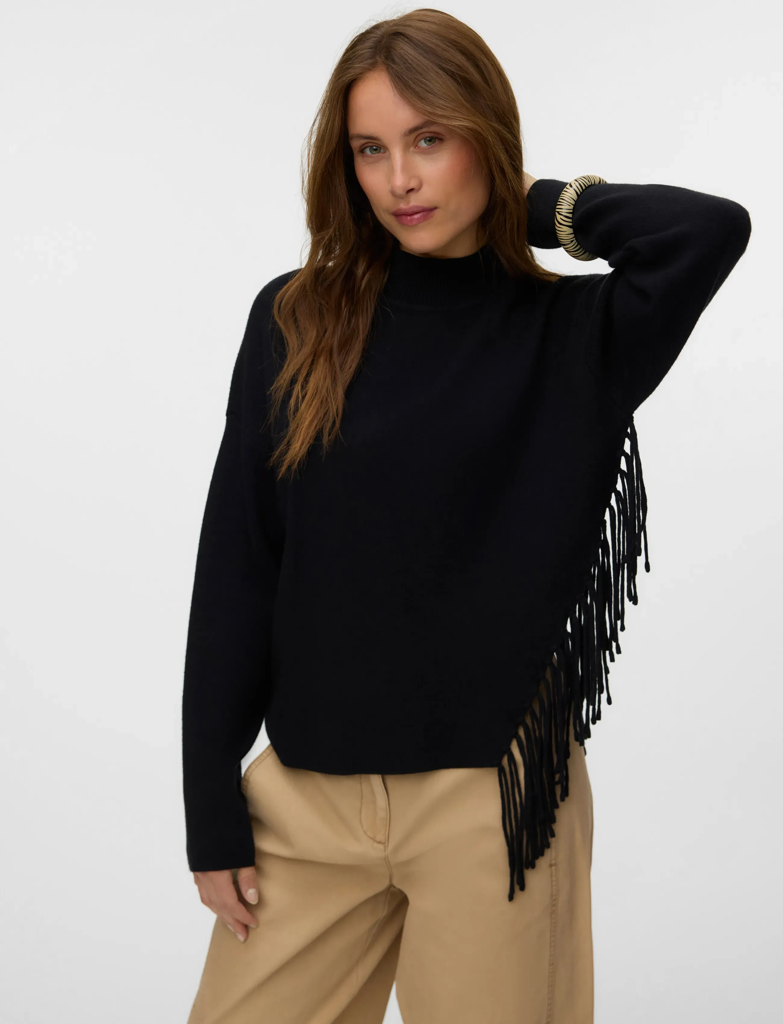 VERO MODA Vmmagpie Ls Highneck Fringe Pullover Vip stickade tröjor dam – bild 4