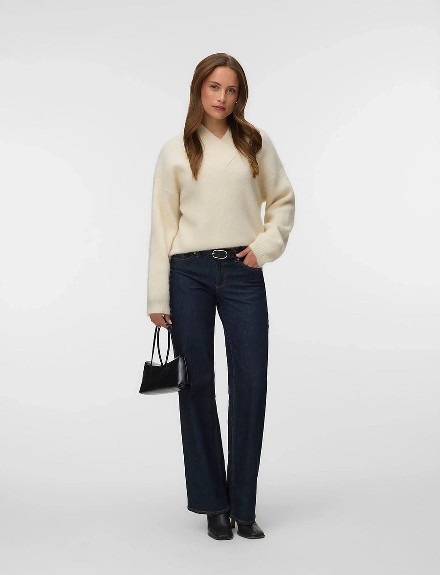 Vero Moda - VMLOON LS TIGHT V-NECK SHORT PULLOVE VIP - striktrøjer - birch - 0