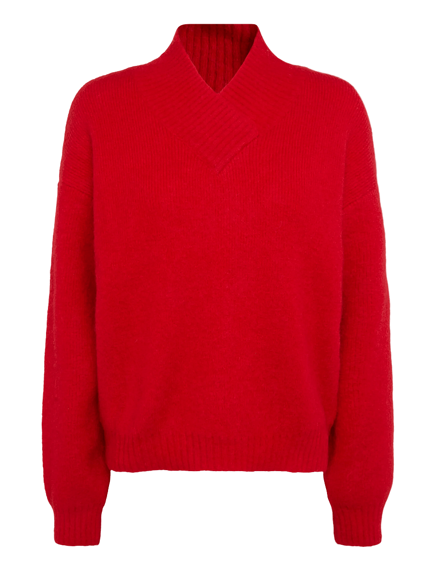 Vero Moda - VMLOON LS TIGHT V-NECK SHORT PULLOVE VIP - striktrøjer - high risk red - 1