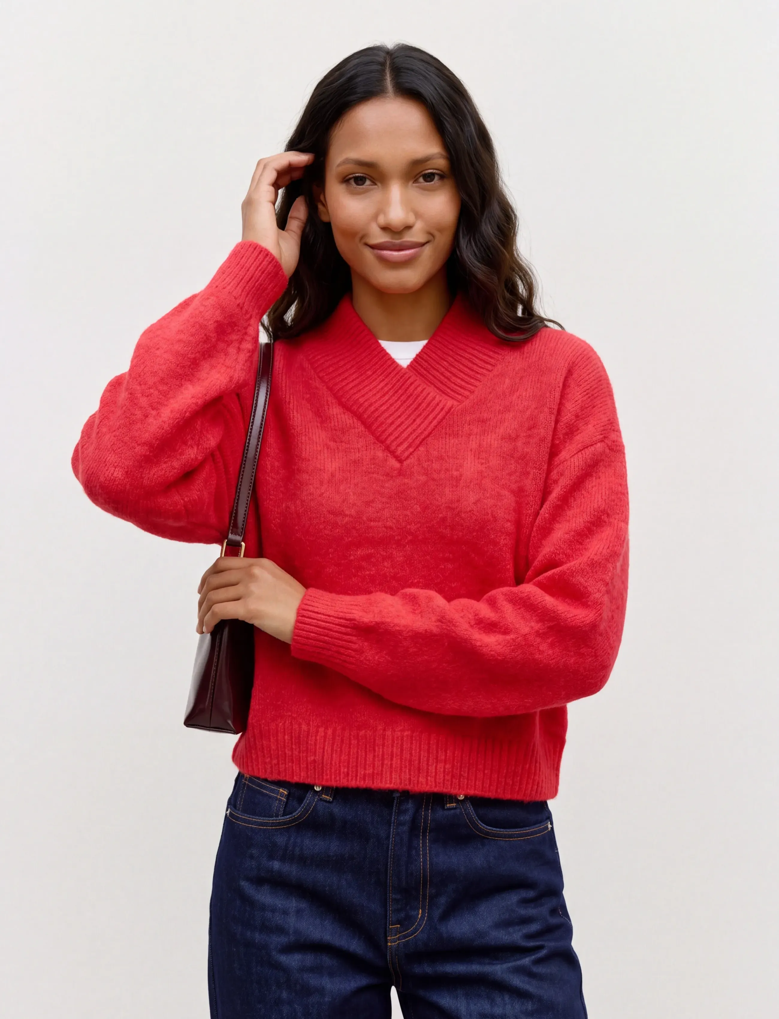 Vero Moda - VMLOON LS TIGHT V-NECK SHORT PULLOVE VIP - striktrøjer - high risk red - 4