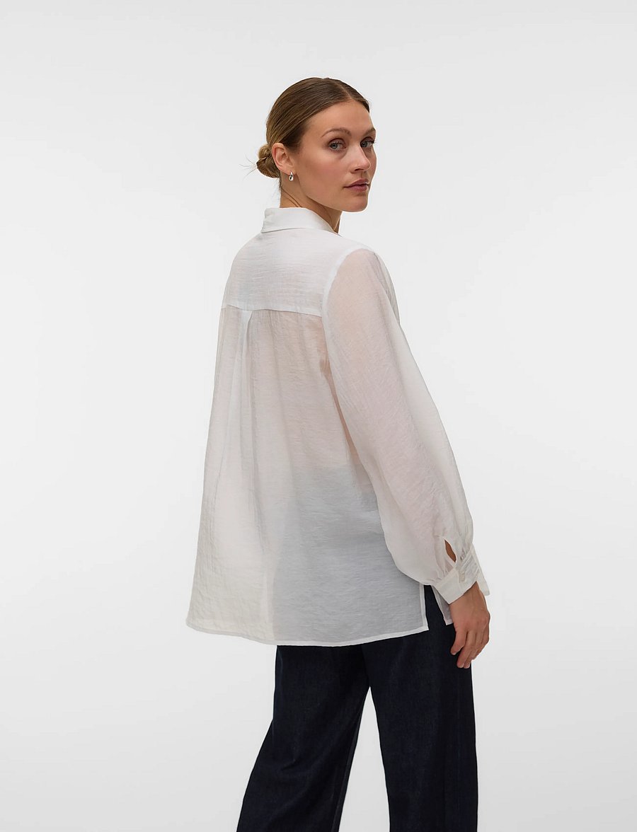 Vero Moda - VMMATHILDA LS OVERSIZE PLEAT SHIRT EXP - långärmade skjortor - snow white - 2