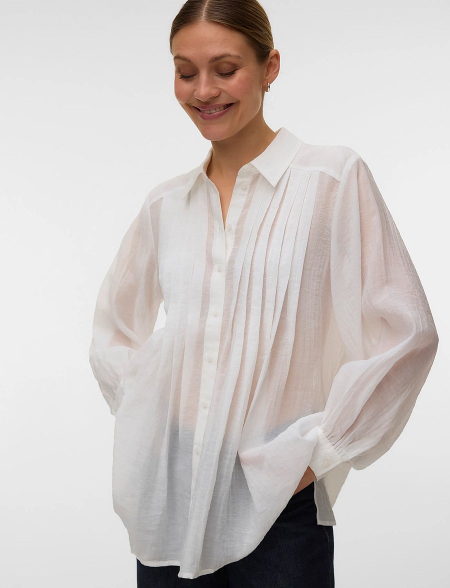 Vero Moda - VMMATHILDA LS OVERSIZE PLEAT SHIRT EXP - långärmade skjortor - snow white - 3