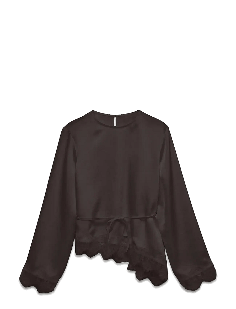 Vero Moda - VMMIRO LS LACE TOP WVN - long sleeved blouses - chocolate torte - 0