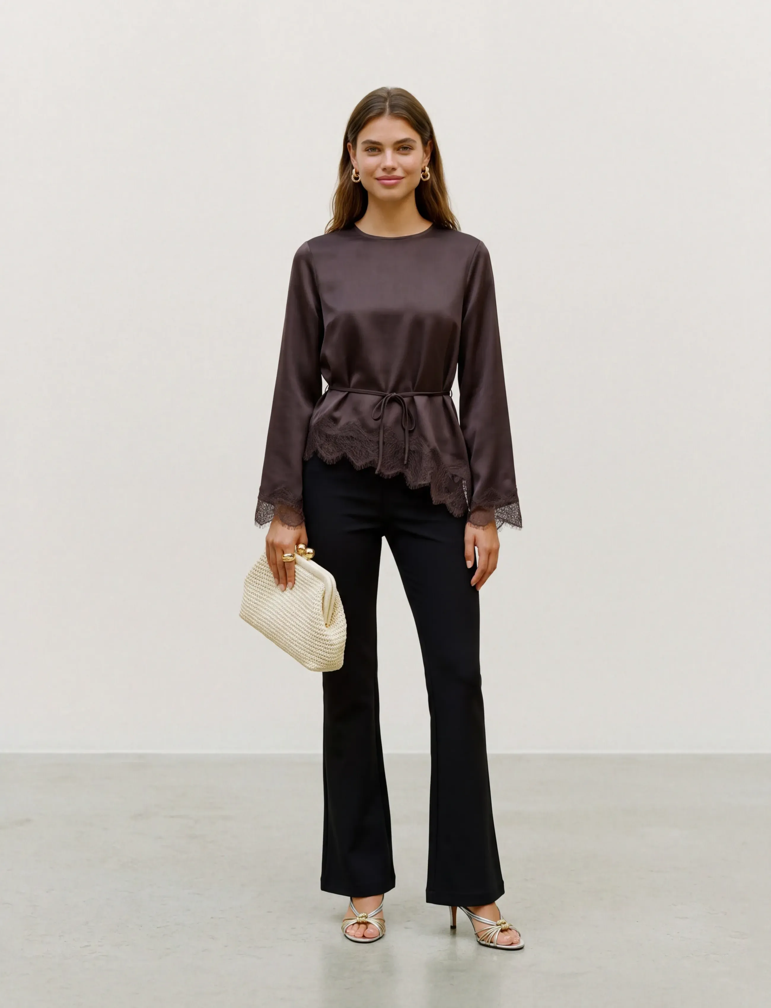 Vero Moda VMMIRO LS LACE TOP WVN - Festliche Oberteile - CHOCOLATE TORTE / brown