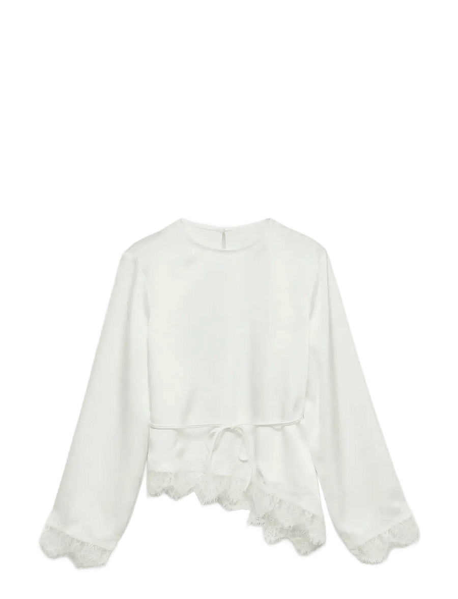 Vero Moda - VMMIRO LS LACE TOP WVN - långärmade blusar - snow white - 1