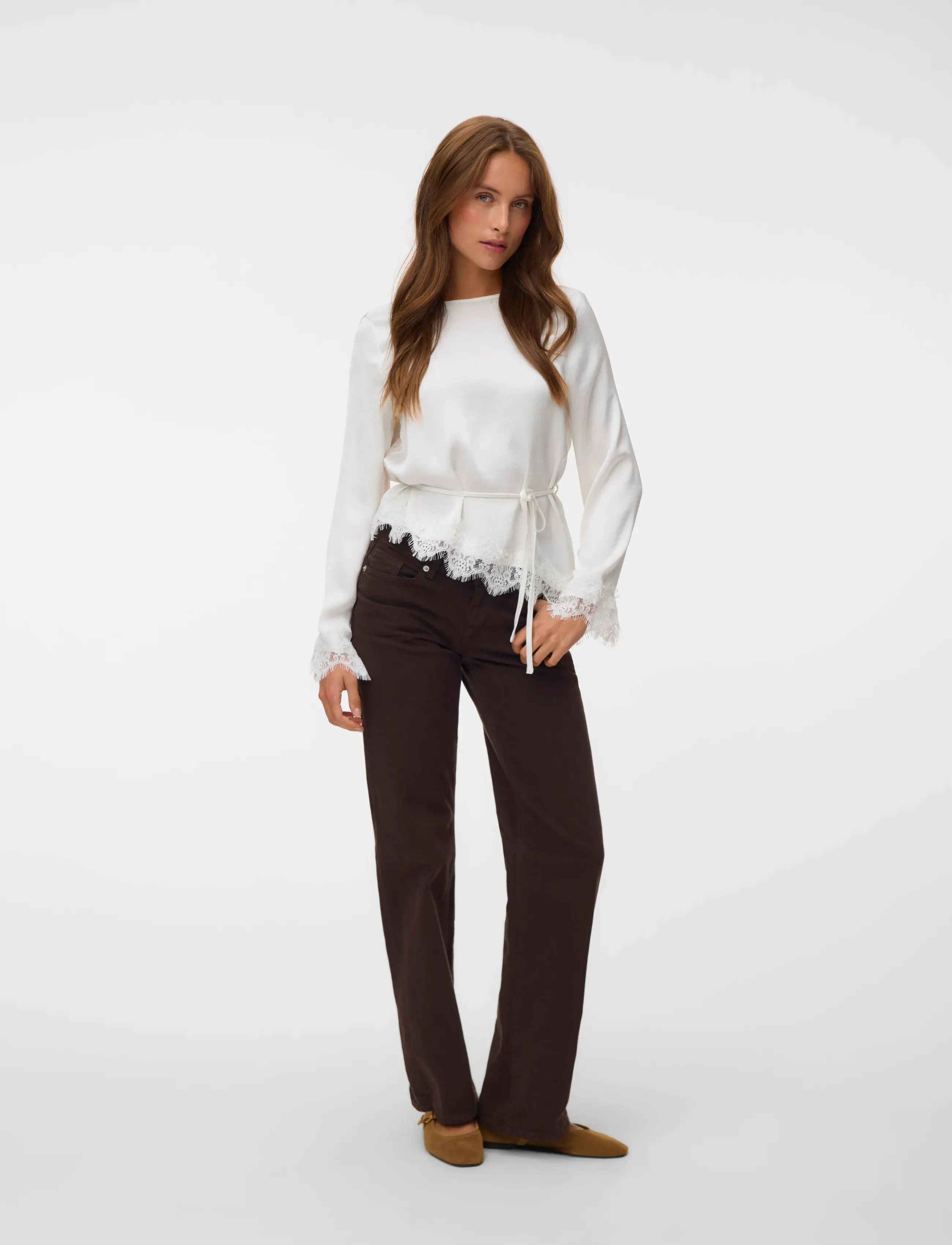 Vero Moda - VMMIRO LS LACE TOP WVN - langærmede bluser - snow white - 0
