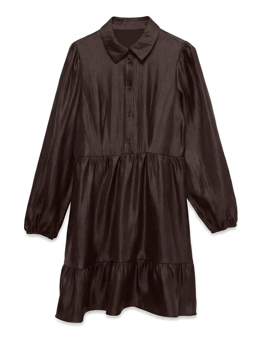 Vero Moda - VMDAGNY LS SHIRT DRESS WVN - skjortekjoler - chocolate torte - 0