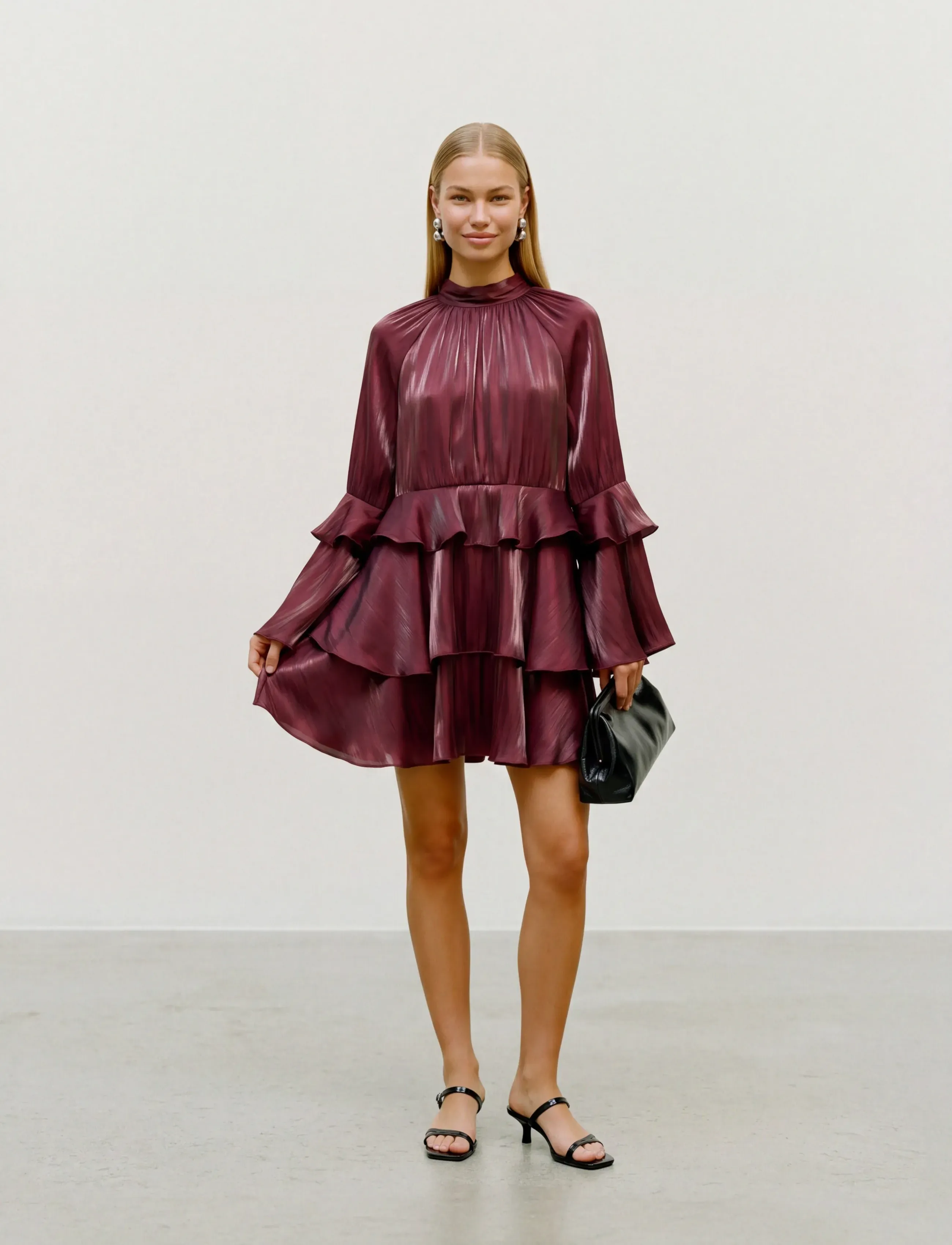 Vero Moda VMPOLLY LS LAYER SHORT DRESS WVN - Vero Moda - BIKING RED / burgundy