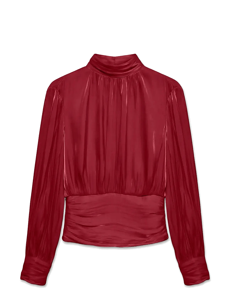 Vero Moda - VMPOLLY LS HIGH NECK TOP WVN - long sleeved blouses - biking red - 0