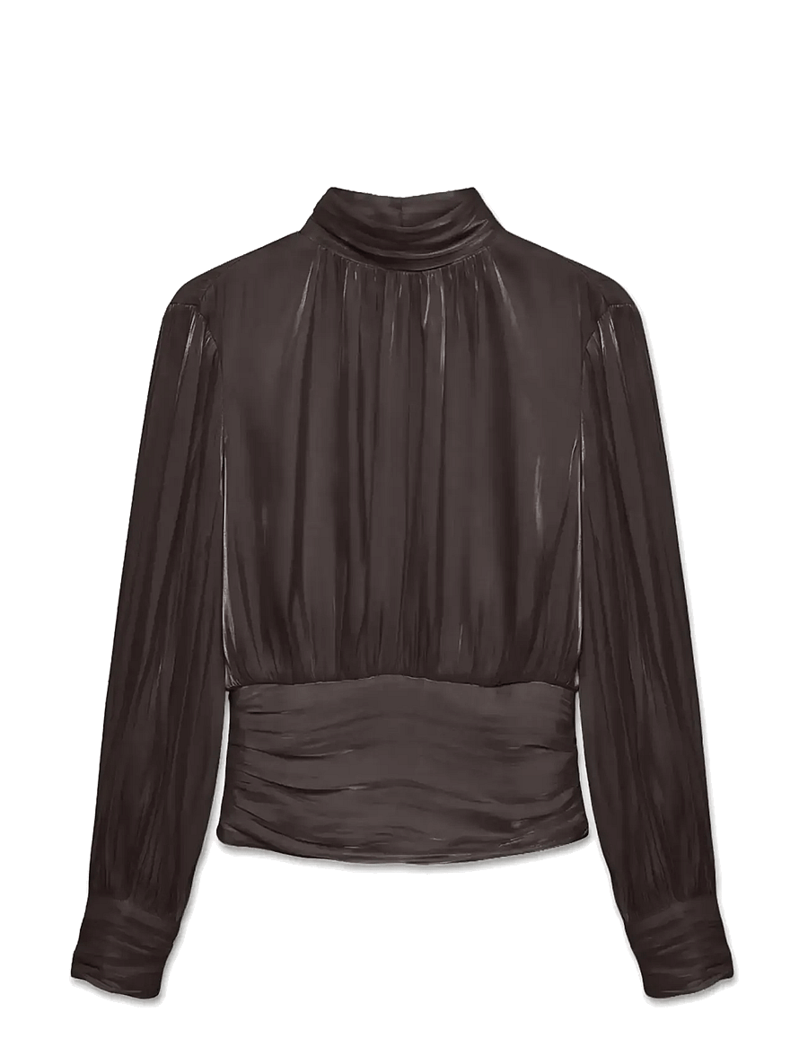 Vero Moda - VMPOLLY LS HIGH NECK TOP WVN - langærmede bluser - chocolate torte - 1