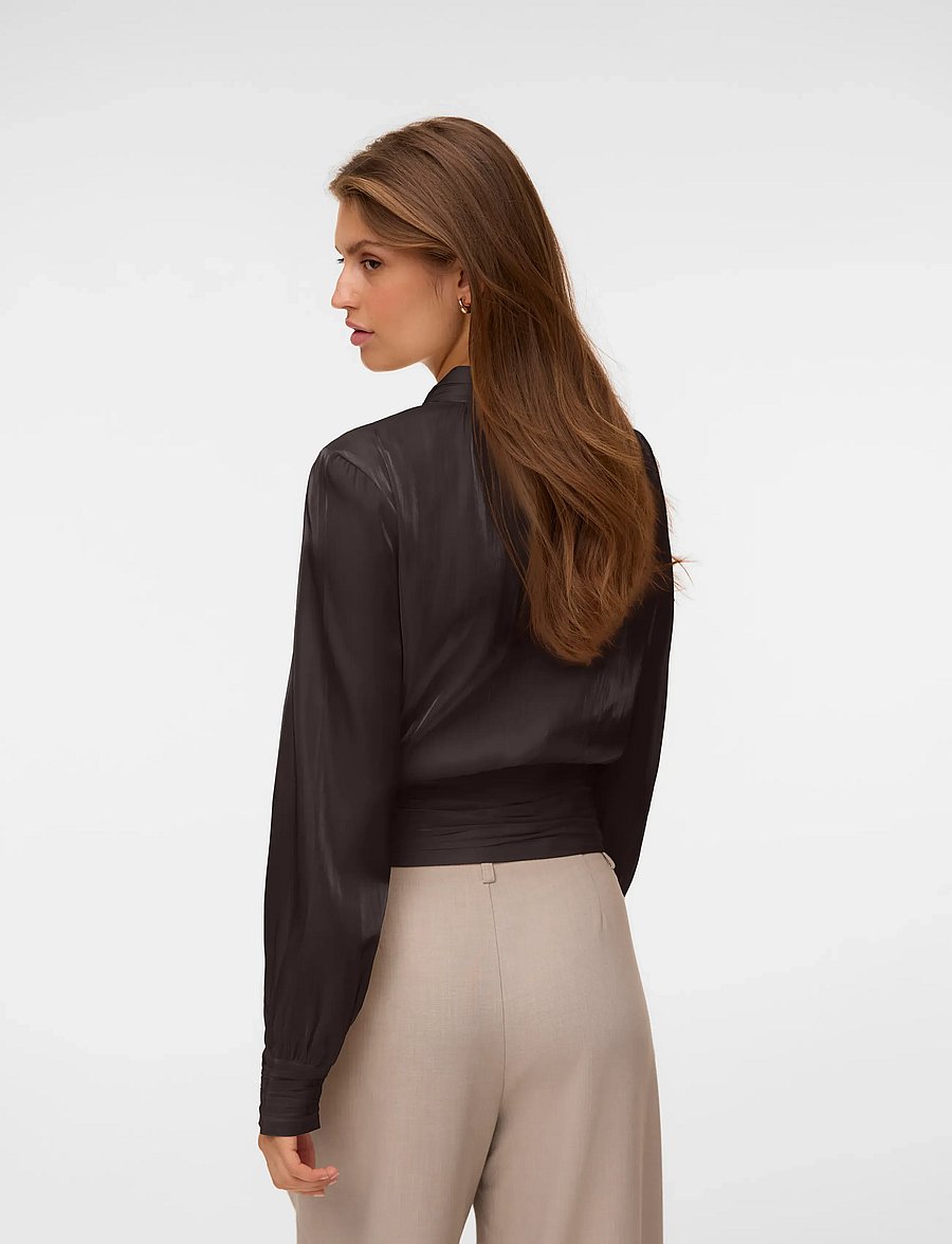 Vero Moda - VMPOLLY LS HIGH NECK TOP WVN - langærmede bluser - chocolate torte - 2