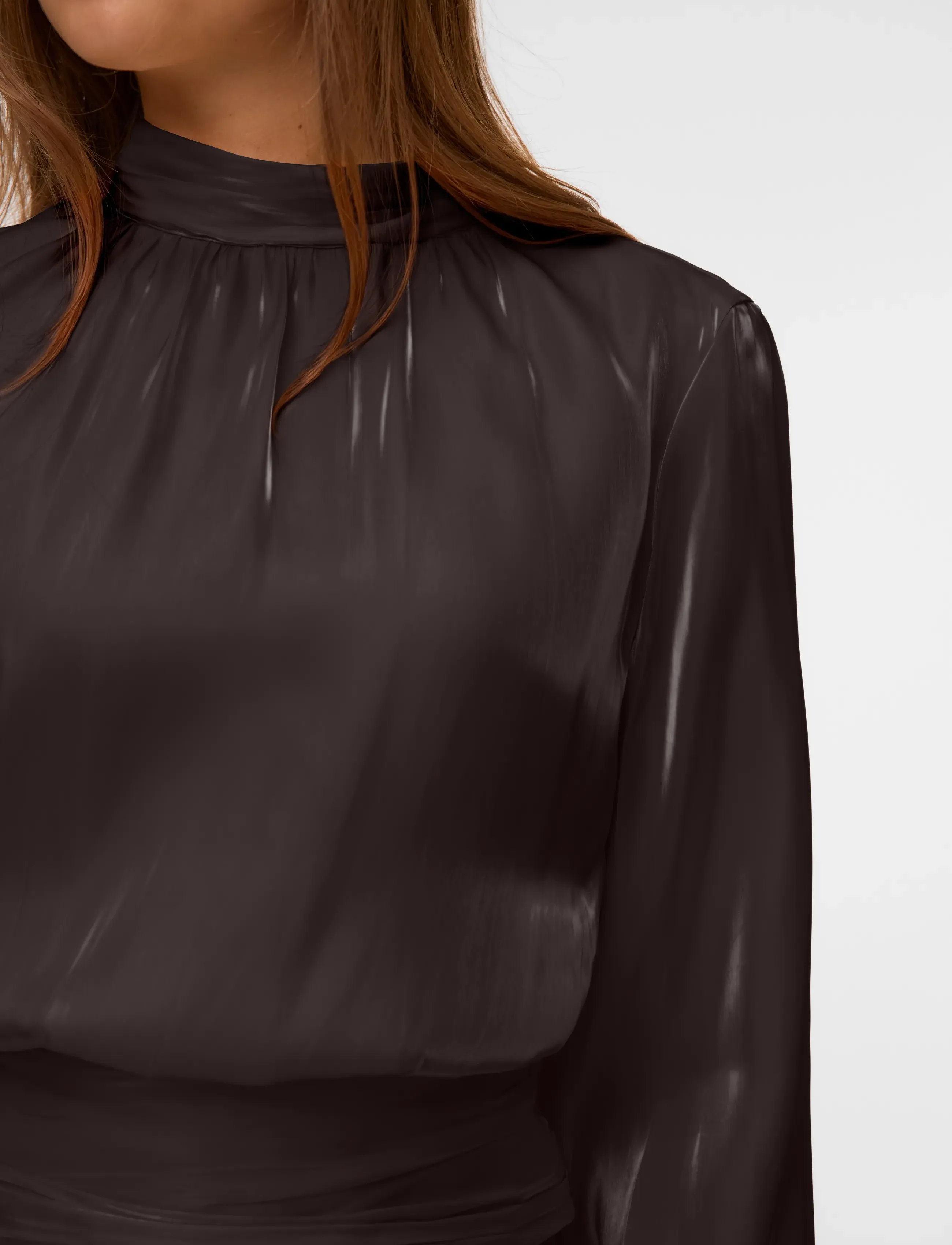 Vero Moda - VMPOLLY LS HIGH NECK TOP WVN - langærmede bluser - chocolate torte - 4