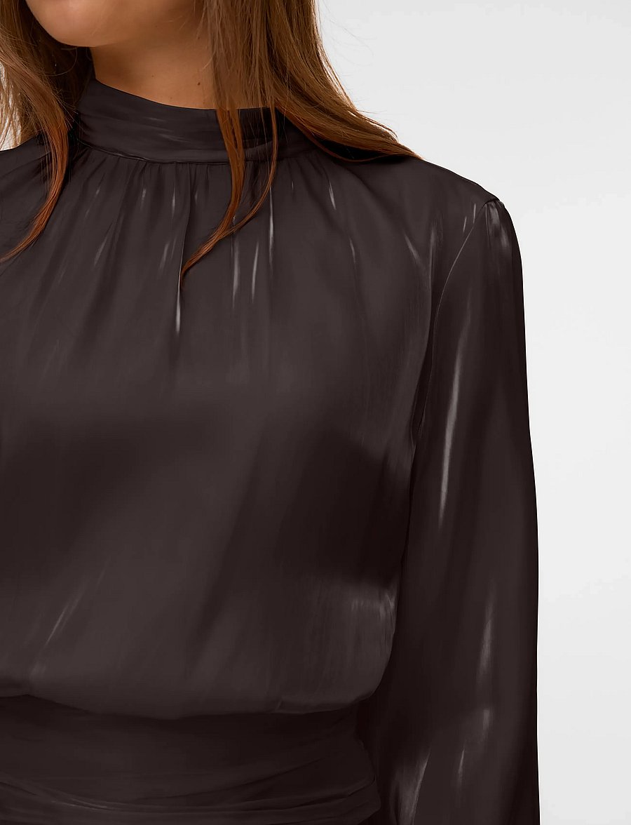 Vero Moda - VMPOLLY LS HIGH NECK TOP WVN - langærmede bluser - chocolate torte - 4
