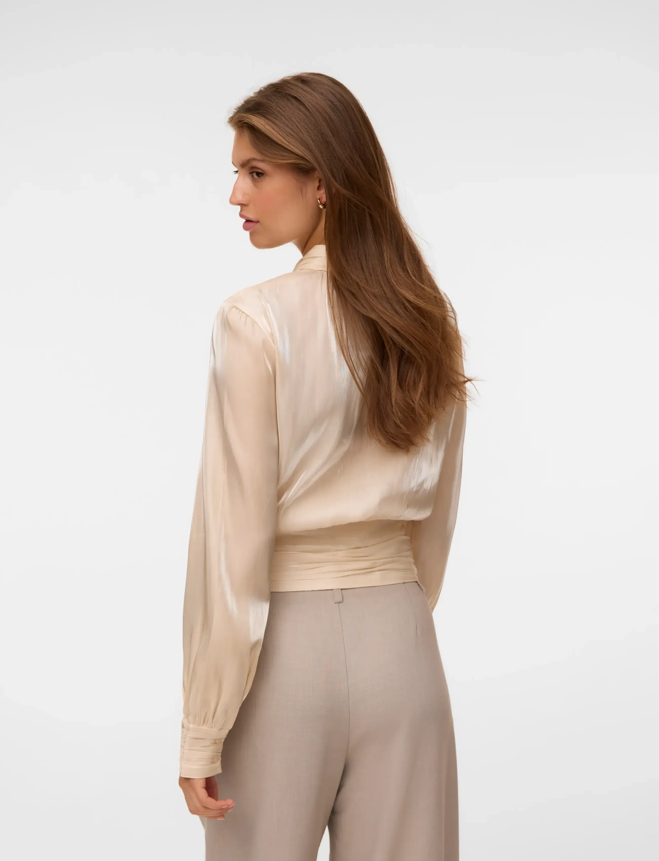 Vero Moda - VMPOLLY LS HIGH NECK TOP WVN - long-sleeved blouses - fog - 3