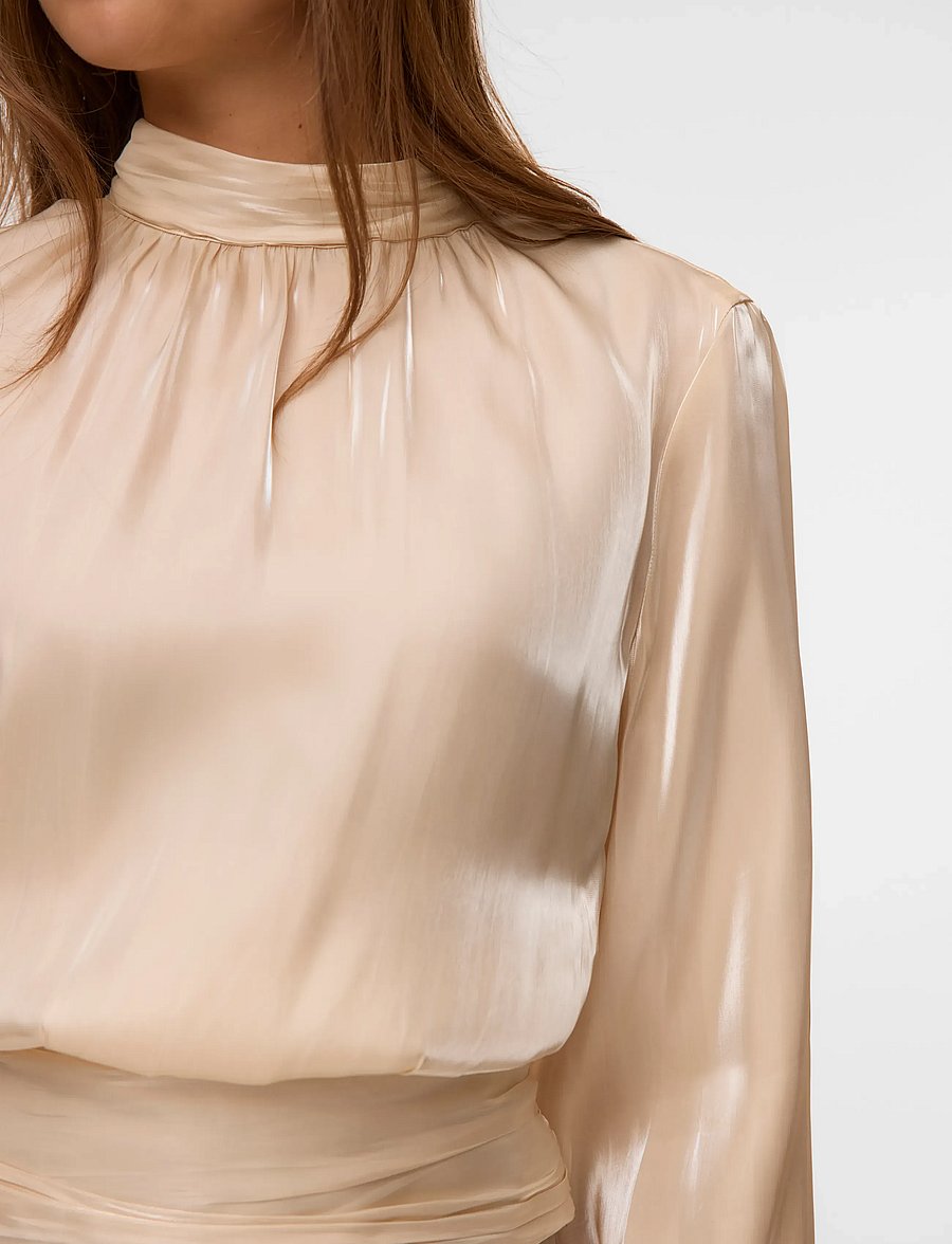 Vero Moda - VMPOLLY LS HIGH NECK TOP WVN - långärmade blusar - fog - 4