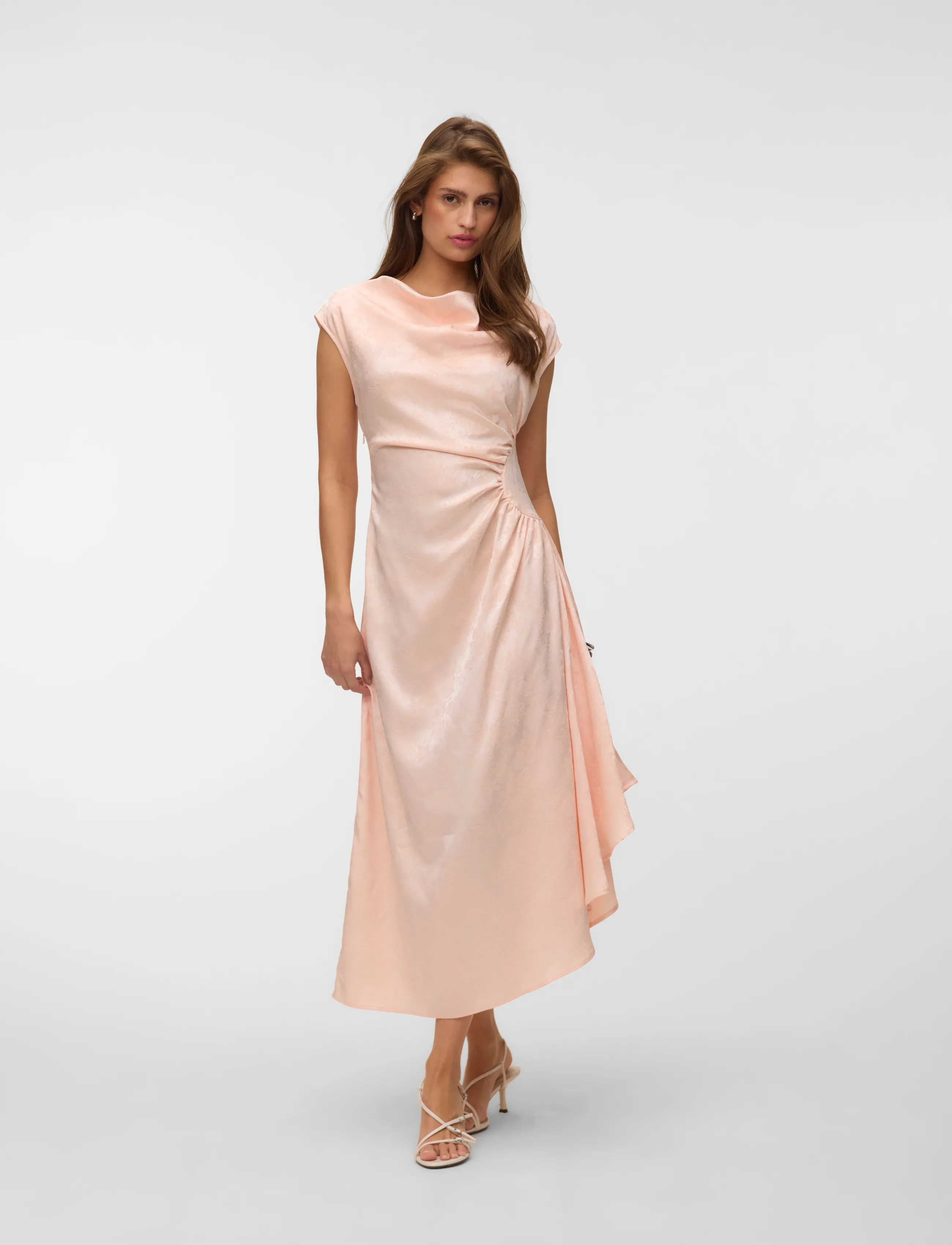 Vero Moda Vmwinnie Sl Rouched Dress Exp, XL, Dresses, Rosa - Knee-length & Midi, Frauen