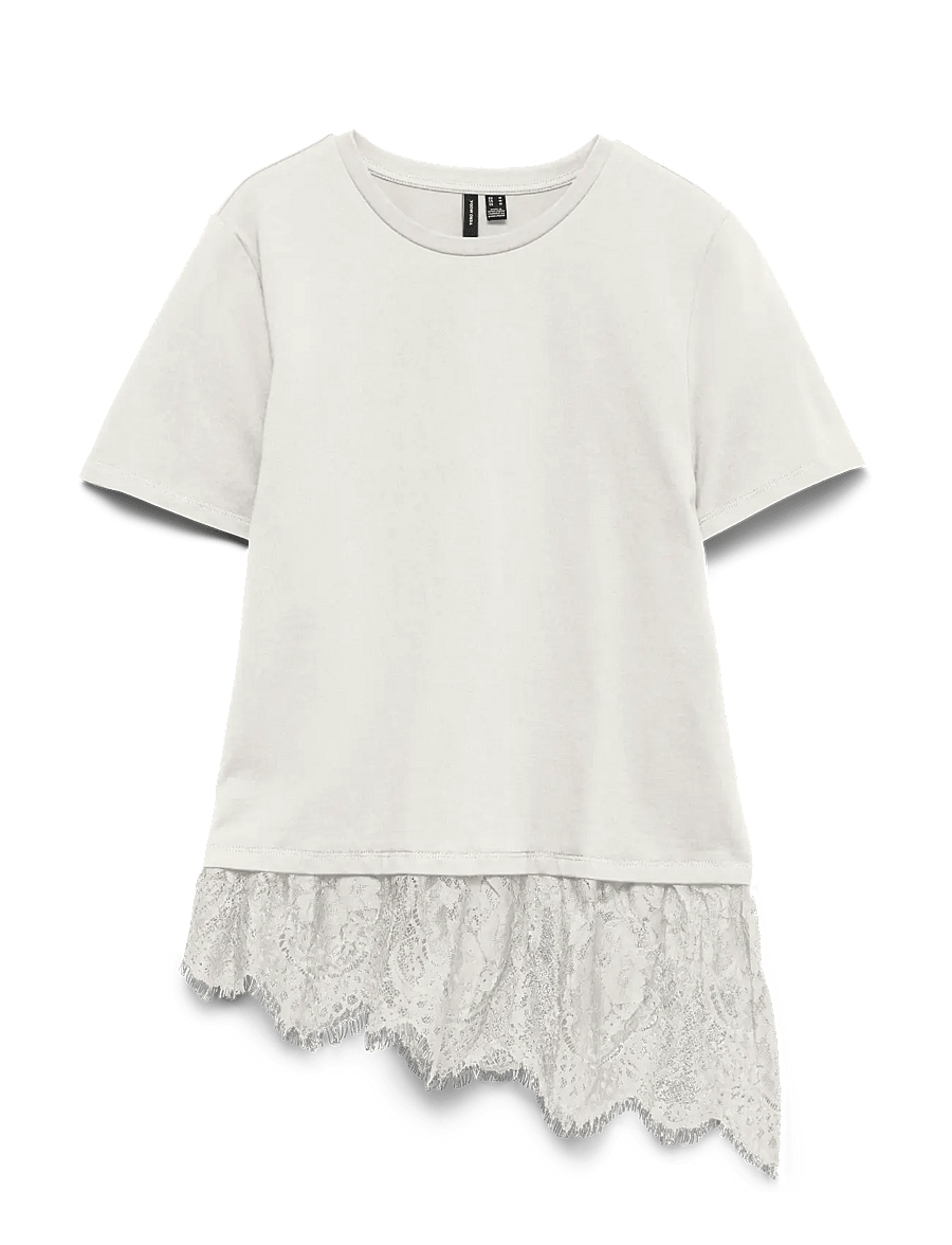 Vero Moda - VMBRIT SS O-NECK LACE T-SHIRT JRS EXP - t-shirts - snow white - 0