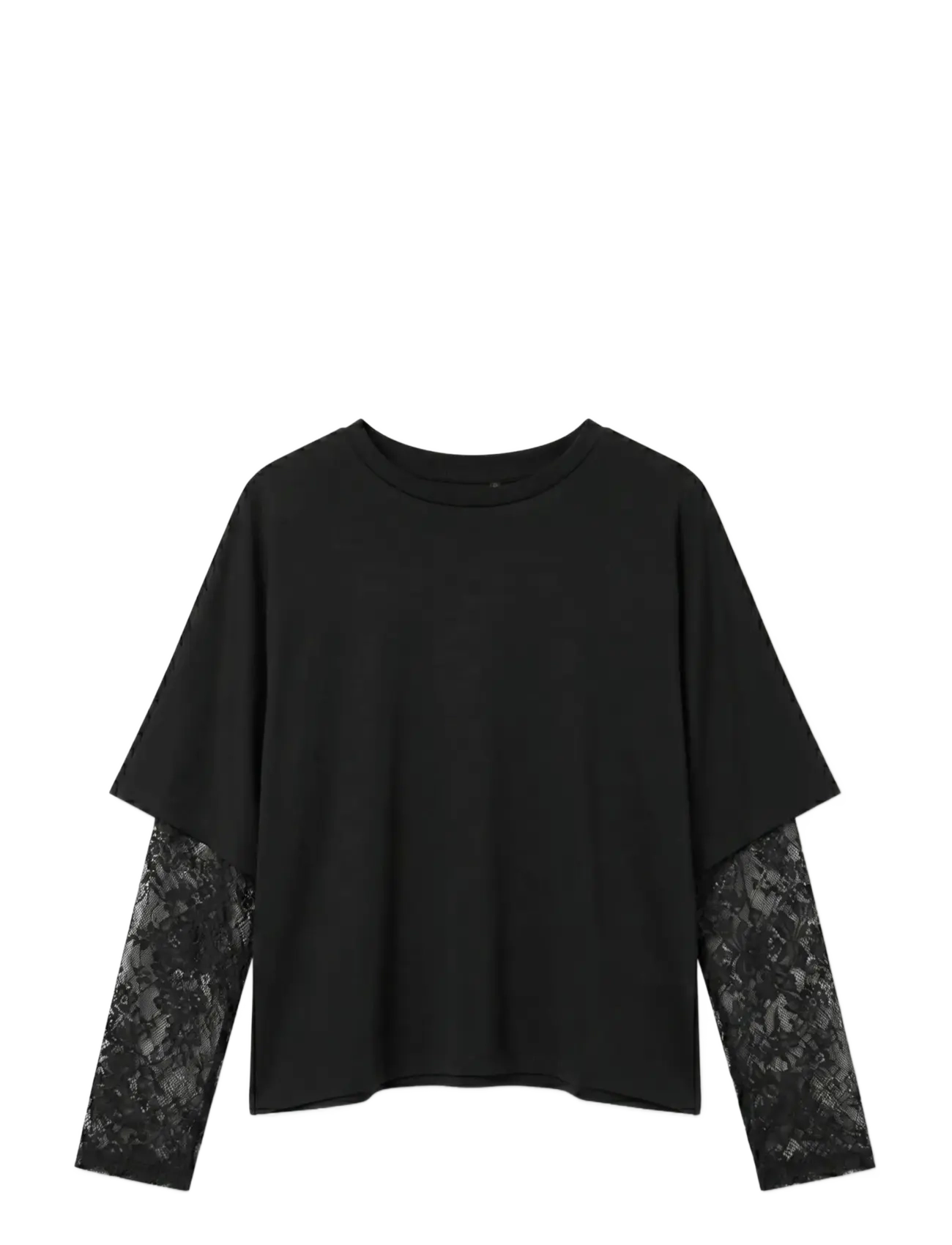 Vero Moda VMCUBE LS O-NECK LACE TOP JRS LCS - Kollektionen - BLACK / black