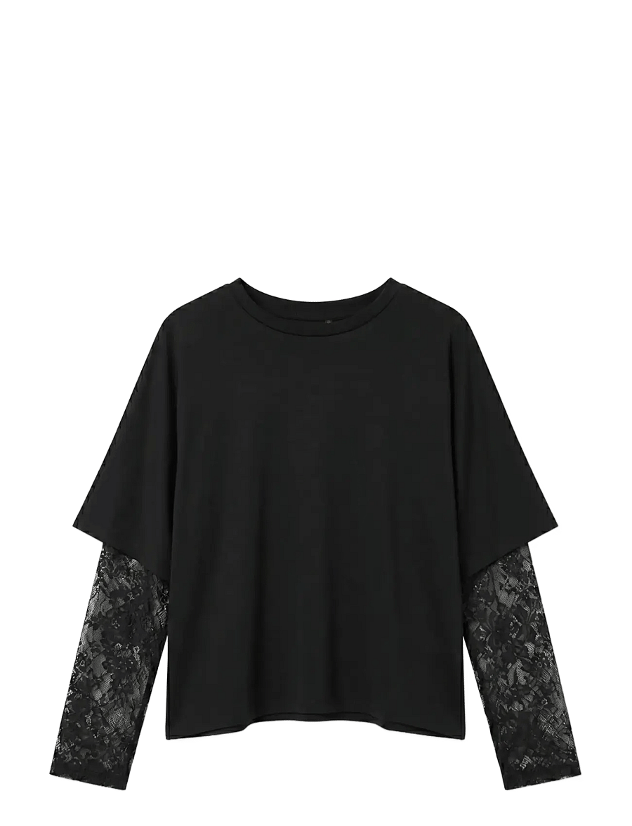 Vero Moda - VMCUBE LS O-NECK LACE TOP JRS LCS - langærmede toppe - black - 0