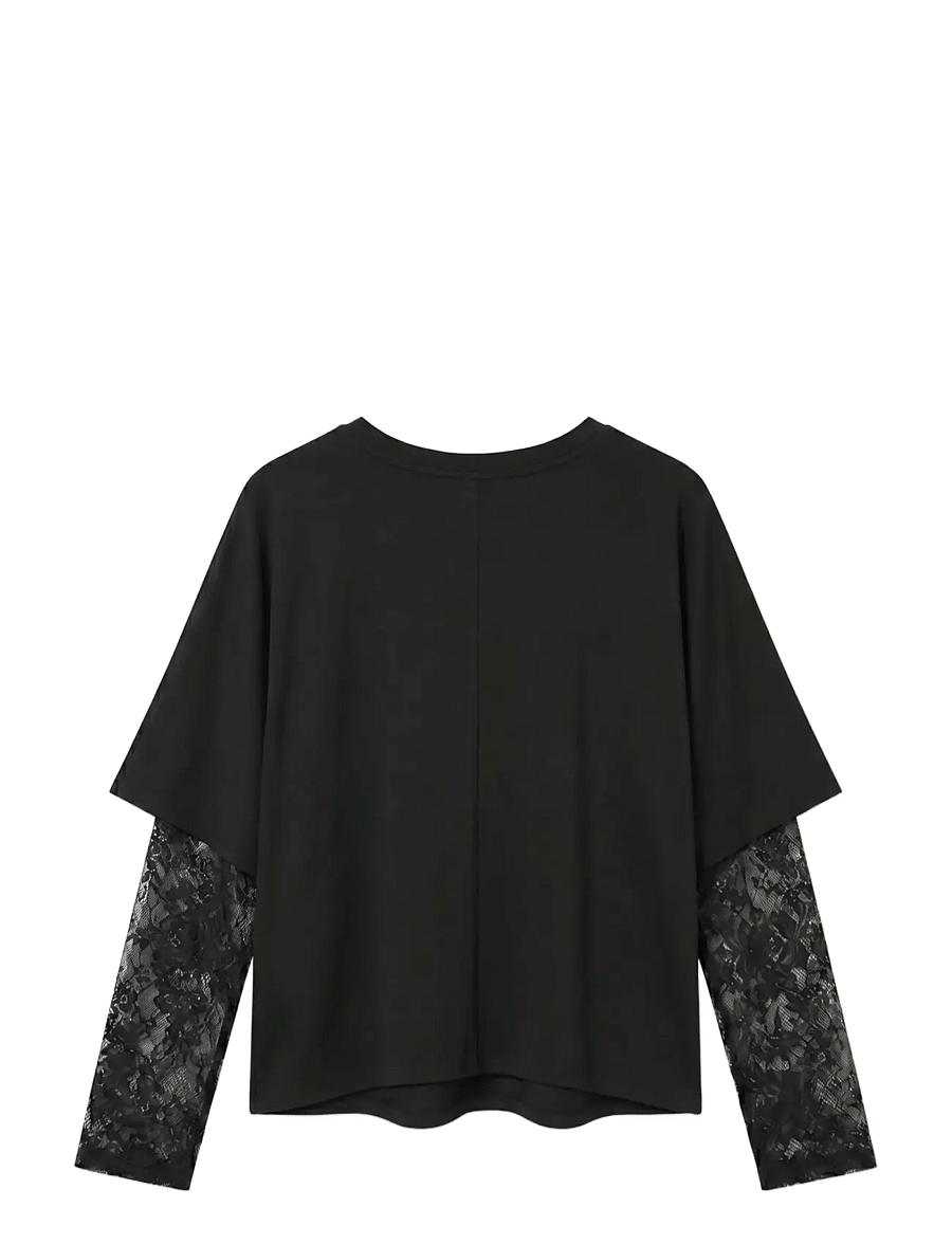 Vero Moda - VMCUBE LS O-NECK LACE TOP JRS LCS - langærmede toppe - black - 1