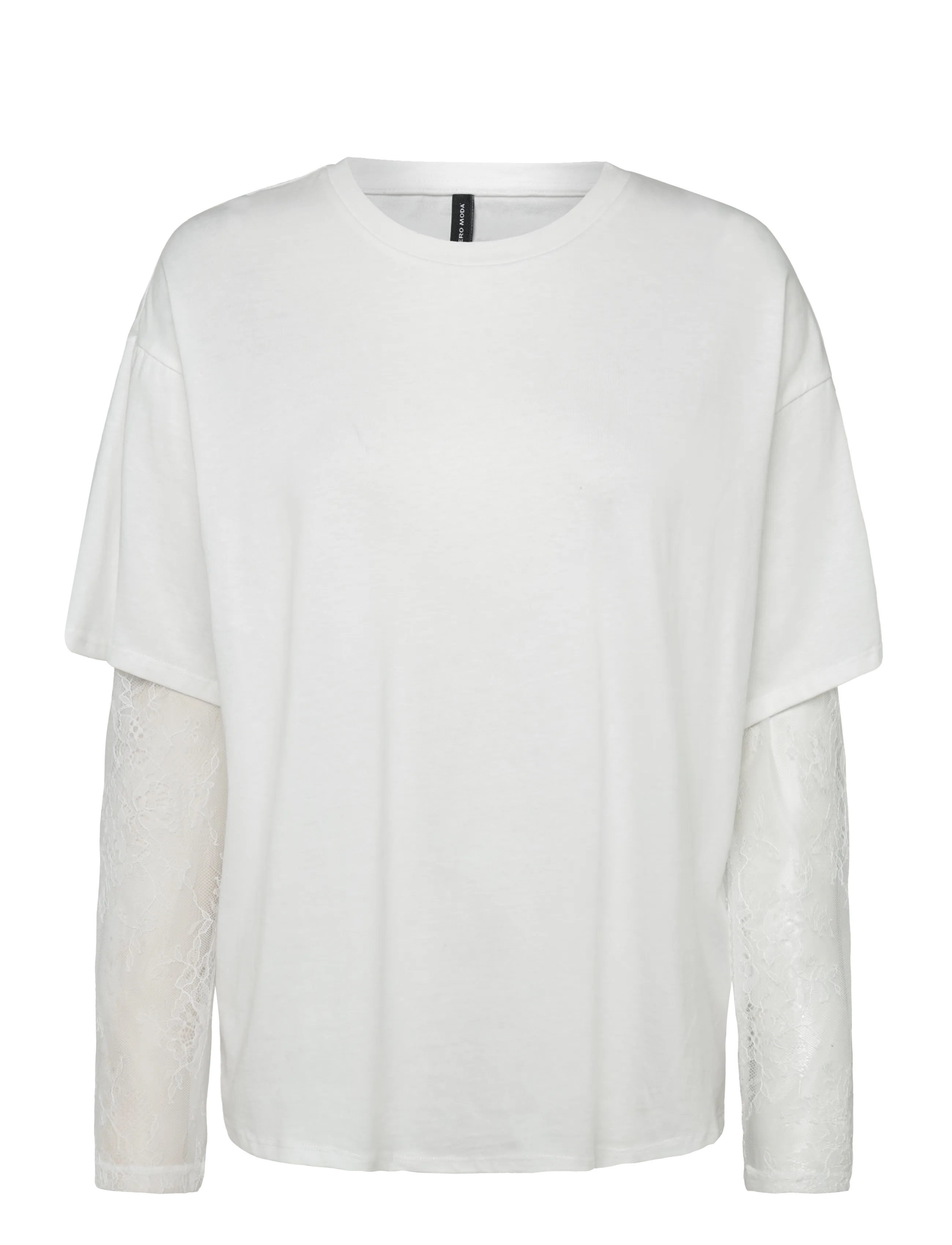 Vero Moda VMCUBE LS O-NECK LACE TOP JRS LCS - T-Shirts & Tops - SNOW WHITE / white