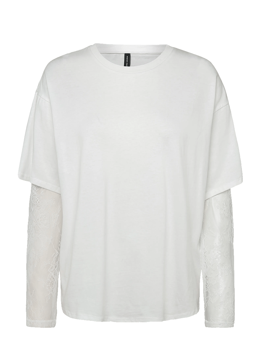 Vero Moda - VMCUBE LS O-NECK LACE TOP JRS LCS - langärmlige tops - snow white - 0