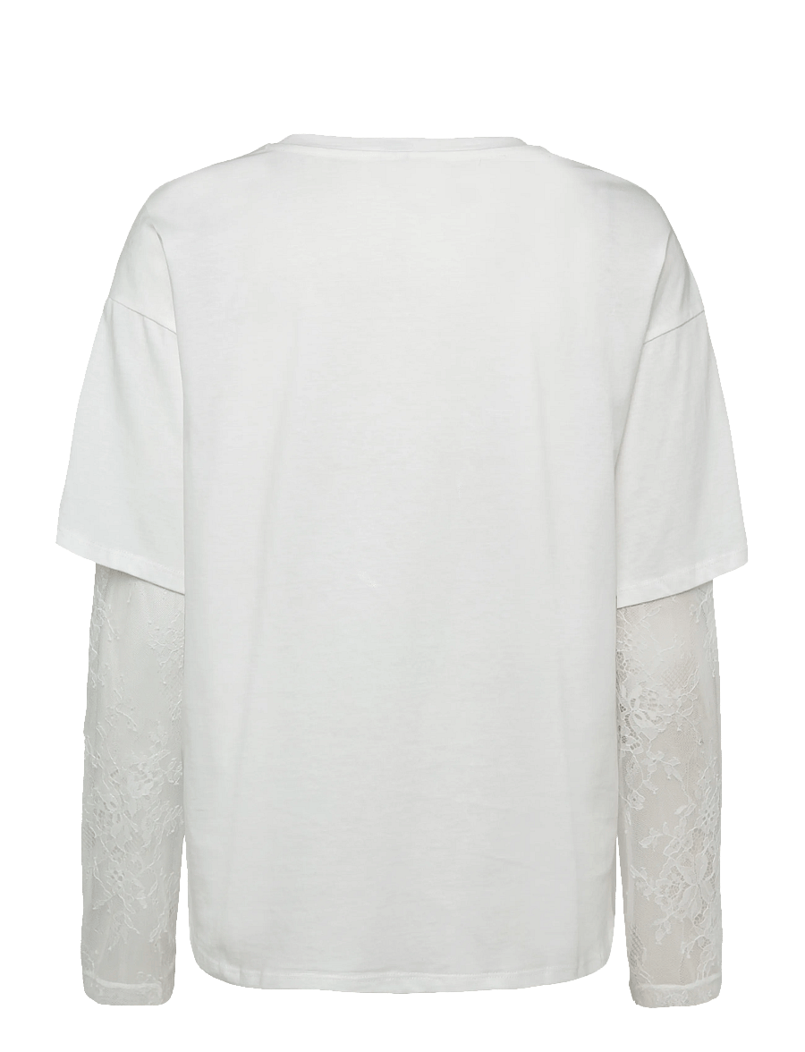 Vero Moda - VMCUBE LS O-NECK LACE TOP JRS LCS - langärmlige tops - snow white - 1