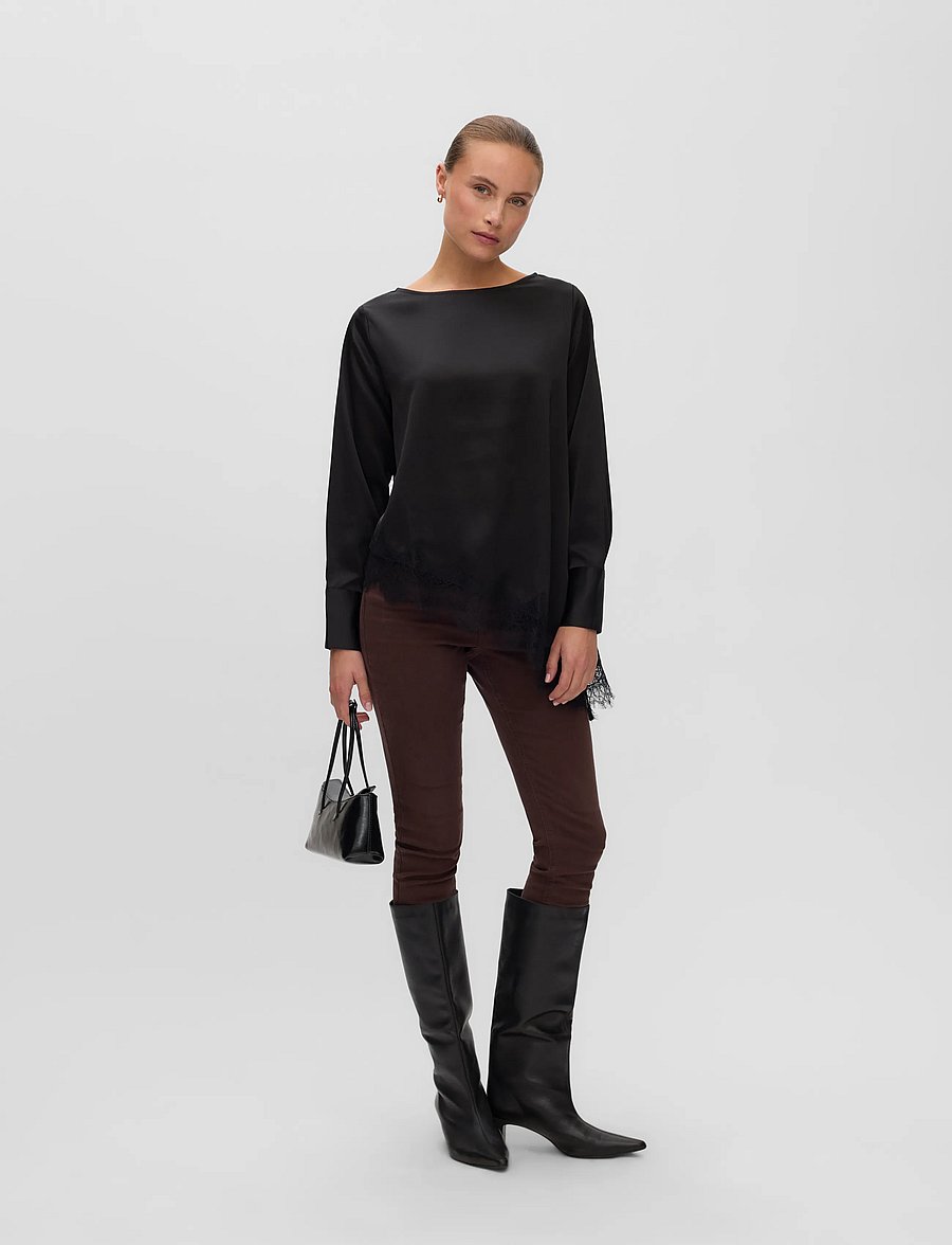 Vero Moda - VMJULIANNE LS LACE TOP WVN - langærmede bluser - black - 0