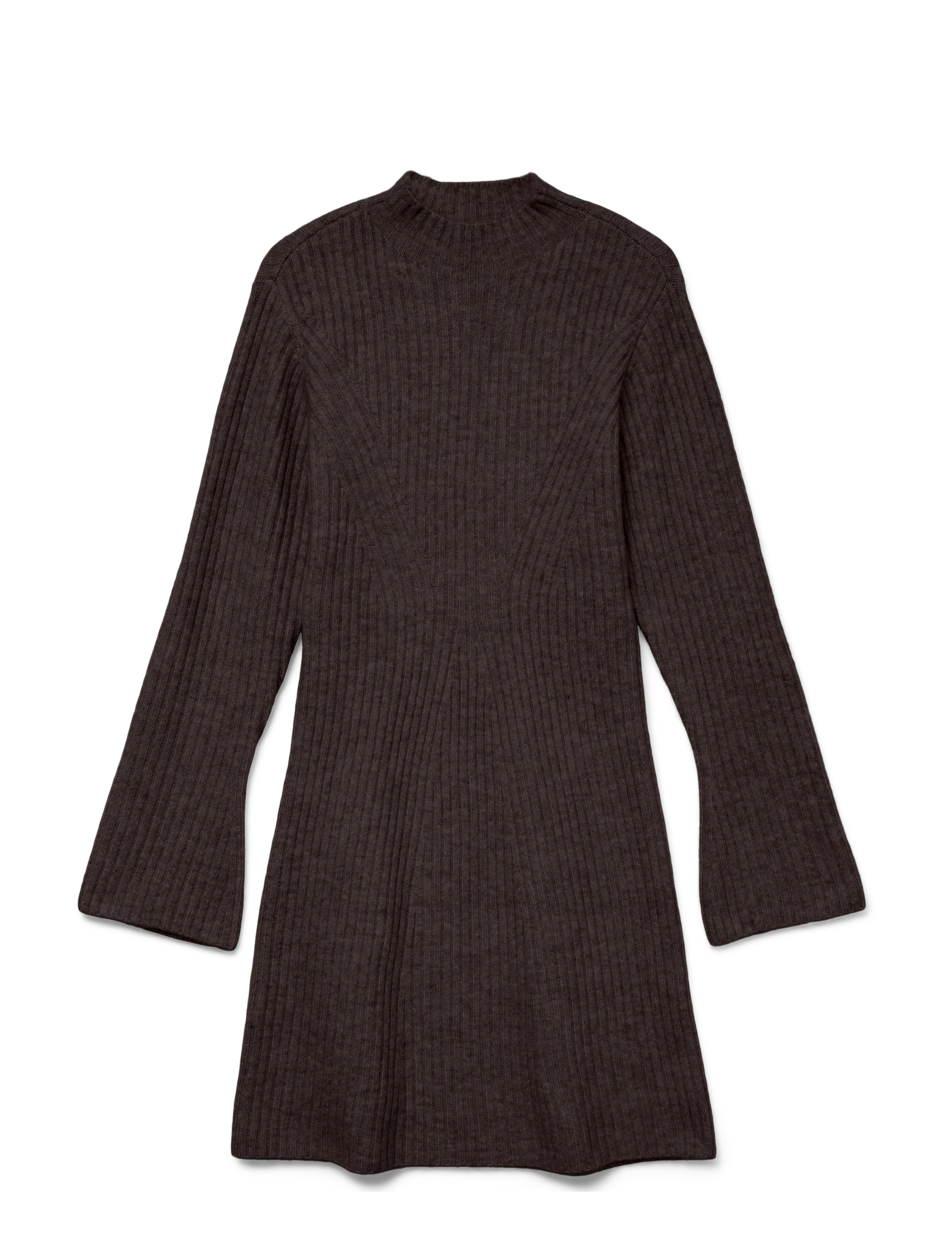 Vero Moda AWLINA LS HIGH NECK MINI KNIT DRESS - Knitted Dresses - CHOCOLATE TORTE / brown
