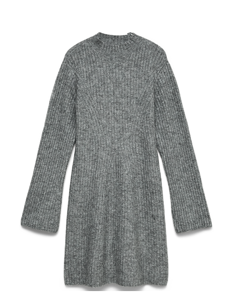 Vero Moda - AWLINA LS HIGH NECK MINI KNIT DRESS - stickade klänningar - medium grey melange - 0