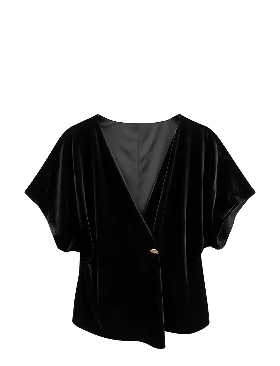 Vero Moda - VMSONJA VELVET SS V-NECK TOP JRS EXP - kortärmade blusar - black - 0