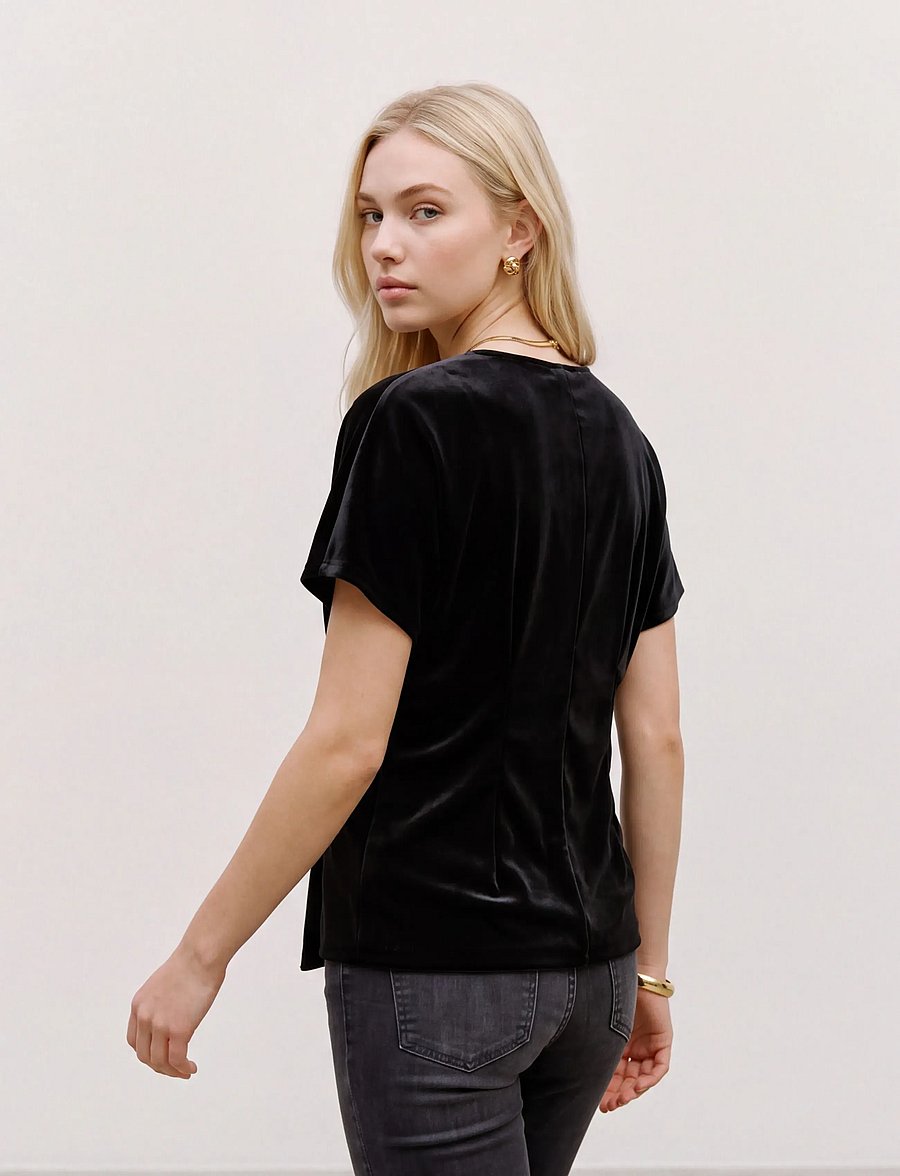 Vero Moda - VMSONJA VELVET SS V-NECK TOP JRS EXP - kortærmede bluser - black - 2