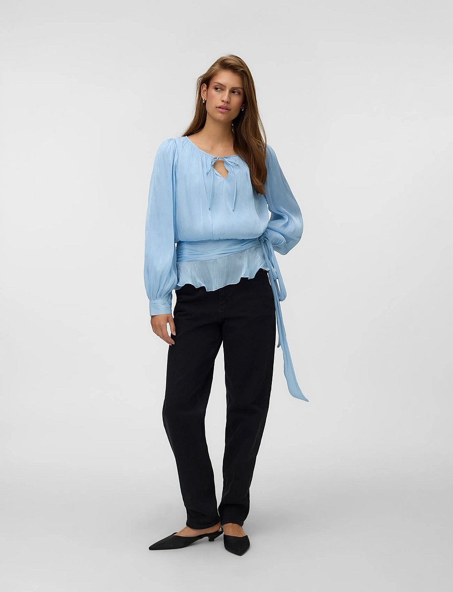 Vero Moda - VMELISA LS DETAIL TOP WVN EXP - långärmade blusar - cashmere blue - 0