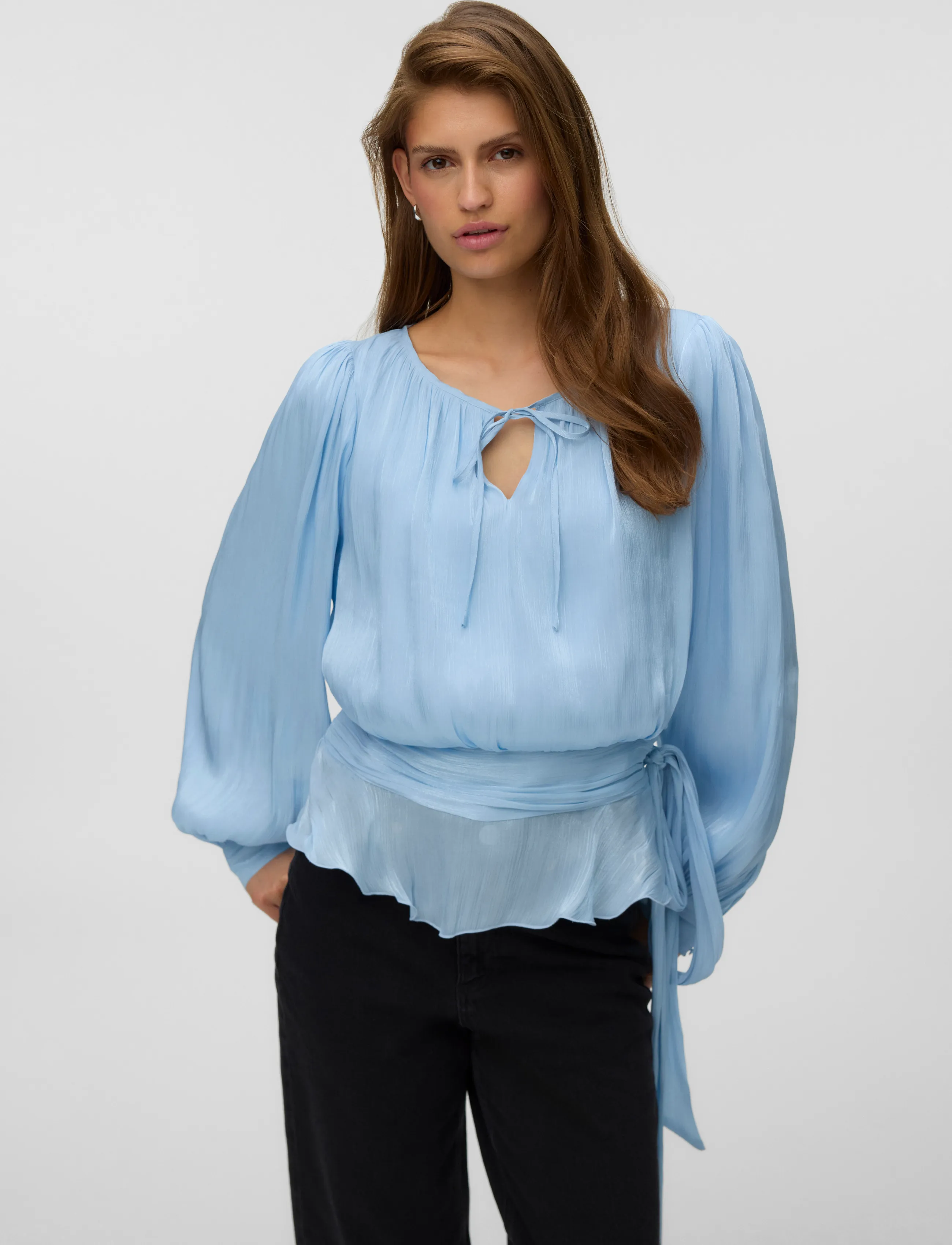 Vero Moda - VMELISA LS DETAIL TOP WVN EXP - långärmade blusar - cashmere blue - 4